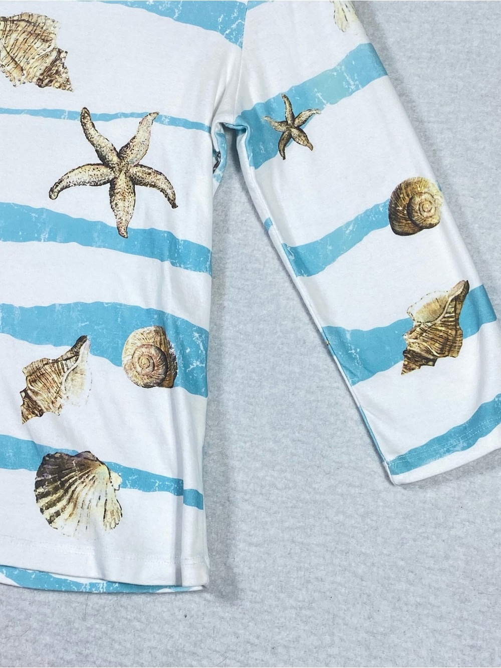 Cactus Nautical Striped Beach Top Women M Seashells Starfish Conch V-Neck Bling - Picture 7 of 11